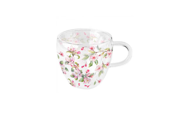 Mug Vidrio Doble Pared Rosas