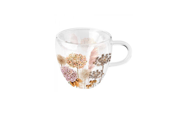 Mug Vidrio Doble Pared Pampas Otoño